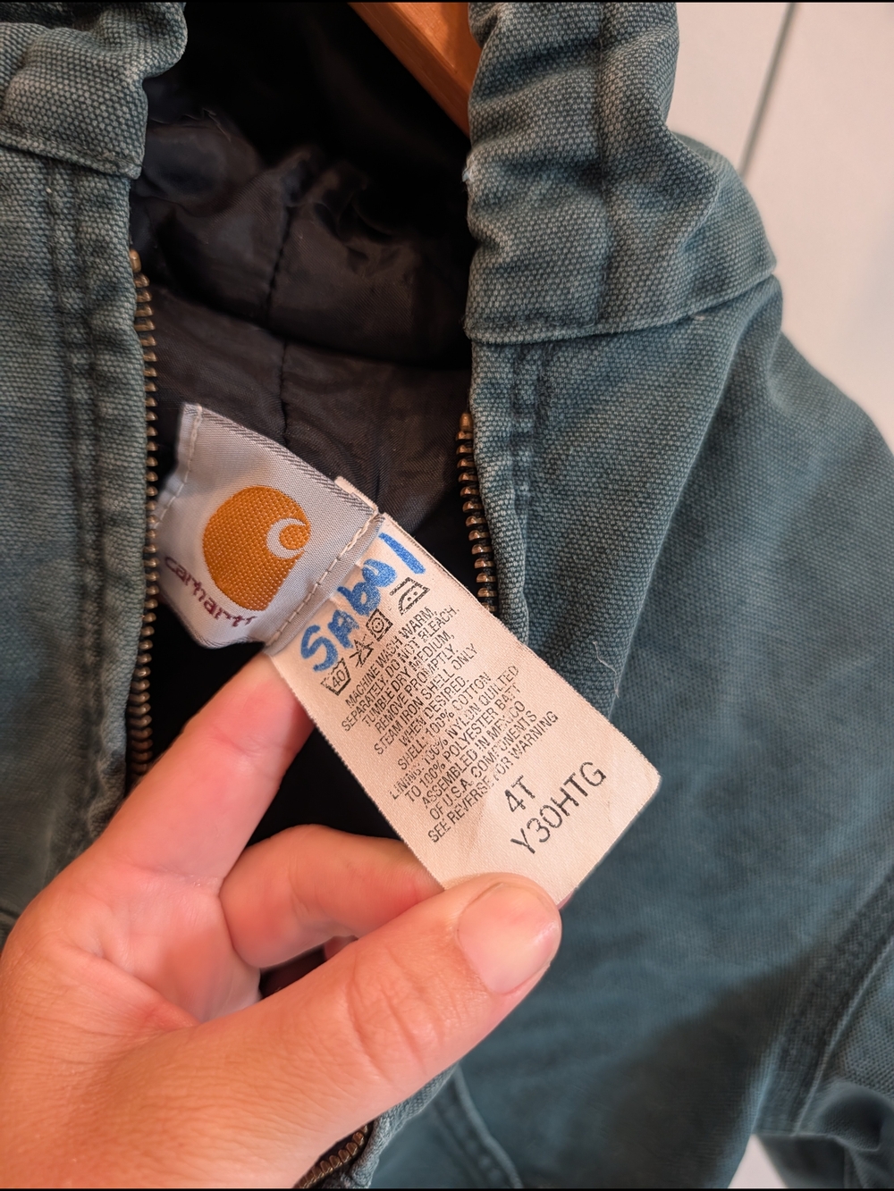 CARHARTT Toddler Teal Hooded Insulated Canvas Duck Coat Size 4T - Picture 5 of 9